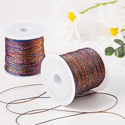 Image of 218 Yards /656 Feet Metallic Cord, 2 Pcs Spool Metallic Thread Colored Jewelry Thread Colored Craft String Tinsel String Craft Making Cord(0.5mm)