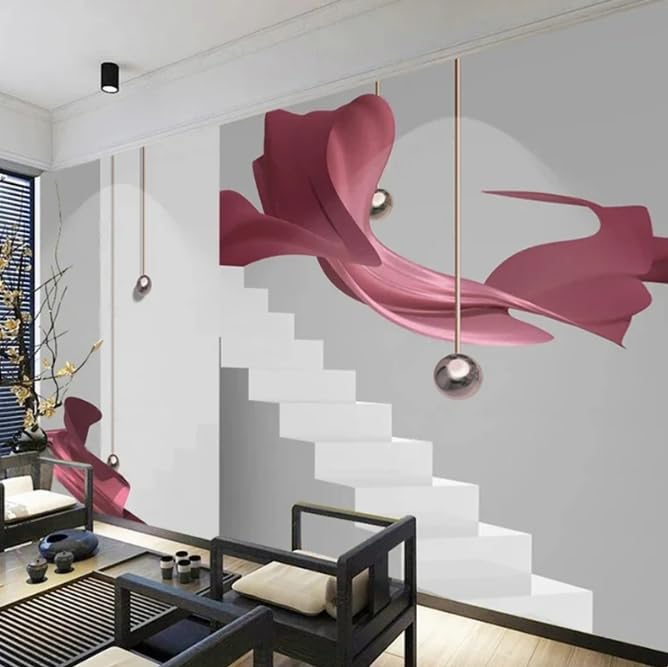 Photo murale papier peint escaliers espace 3D pour agrandir visuellement un salon moderne