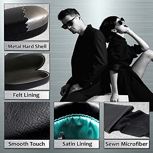 Image of MyEyeglassCase Combo Sunglasses Case & Soft Glasses Pouch in Black Distressed Faux Leather - Medium to Large Dorable Clash Shell with Microfiber pouch and Cloth (AS113 Combo Black)