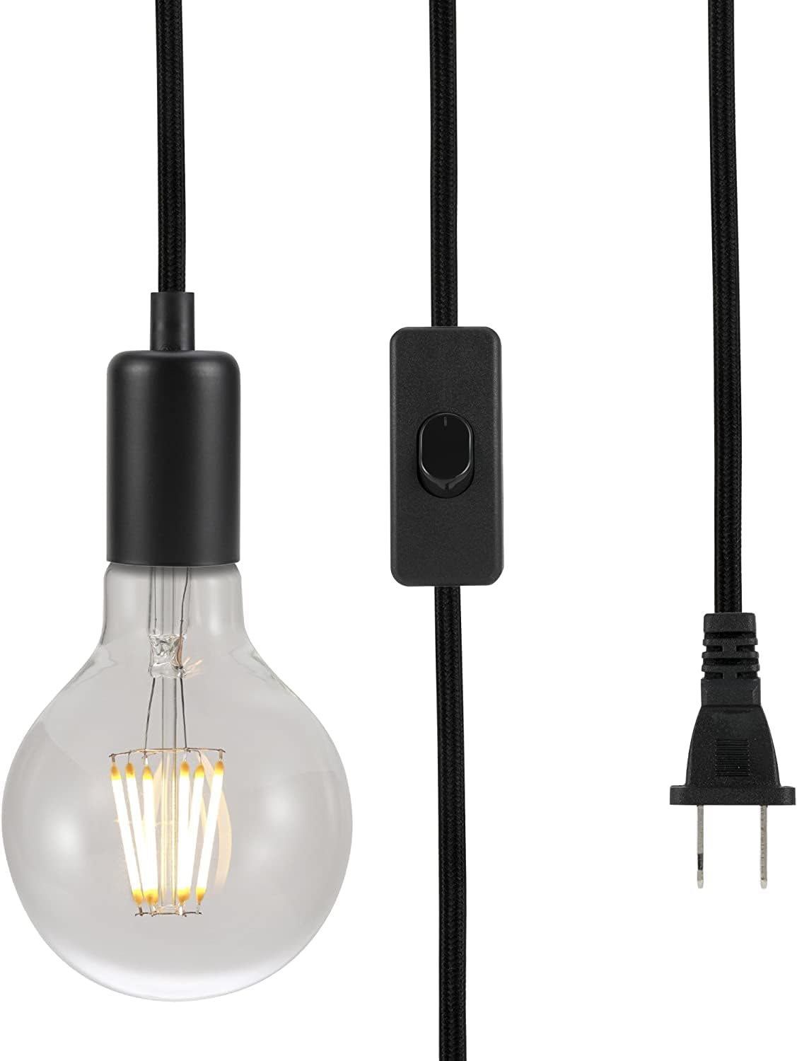 ASOKO Vintage Pendant Hanging Light Cord, UL Listed Socket Light Cord with Plug, Black Flished Metal Shell, 13ft Woven Fabric Cord, E26/E27 Scoket, in-line ON/Off Switch, DIY Projects (Black)
