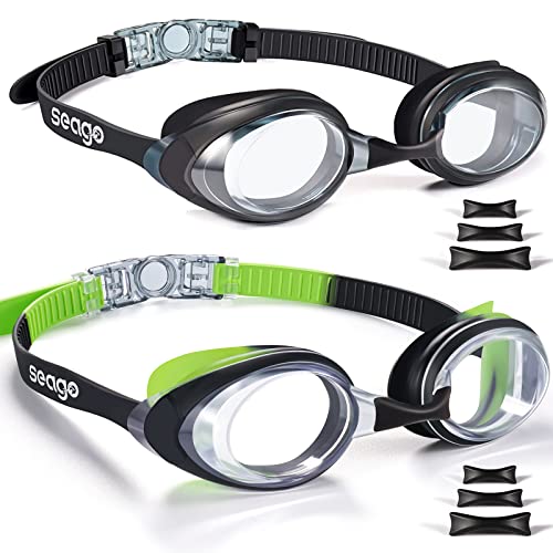 Swimming Goggles 2 Pack Swim Goggles Anti Fog Goggles Adult Swimming UV Protection Fit for Adult Men Women Youth Junior, No Leaking Soft Silicone Seal Flat Lens Clear Vision, 3 Sizes of Nose Bridge