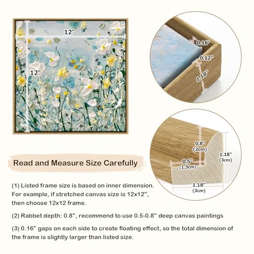 Image of 10x10 Floating Frame for Canvas Painting,0.9 inch Deep,Natural Woodgrain