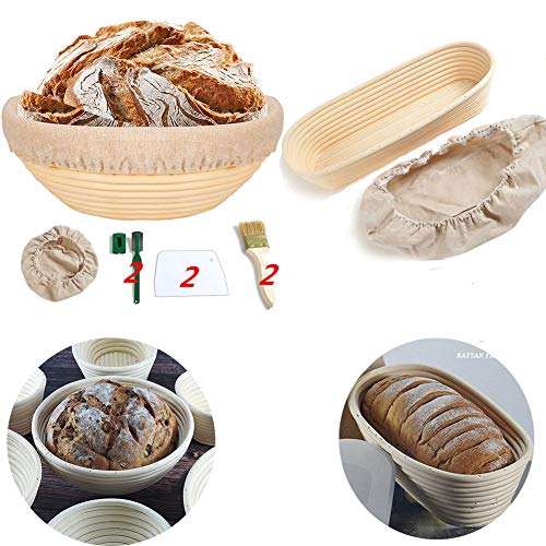 Bread Proofing Basket Set of 2-9 Inch Round & 13.7 Inch Oval, Sourdough