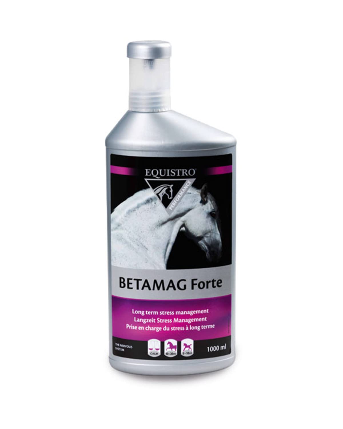 EQUISTRO® Betamag Forte, mangime complementare per cavalli con magnesio e zinco, per ridurre i comportamenti indesiderati, favorisce il benessere e l'equilibrio, qualità premium, 1 l