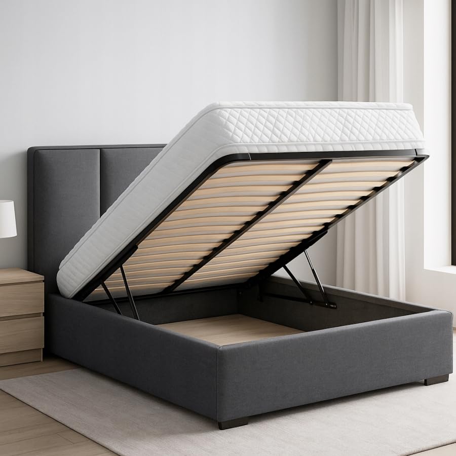 MoveUp Lattenrost Hochklappbar mit Birken-Leisten, Metallrahmen schwarz, 120x200 cm, 26 Leisten, Traglast 300 kg, mit Gaswerk – Bild 4