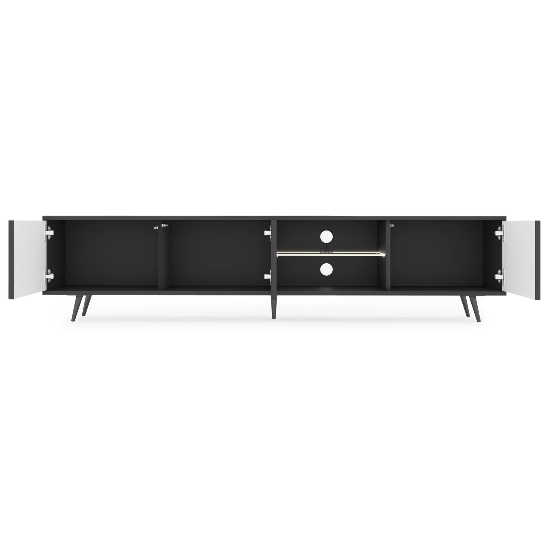 Selsey Meuble TV Armoire De Télévision sur Pieds Noir 175 cm À Lamelles Éclairage LED Noir Bello