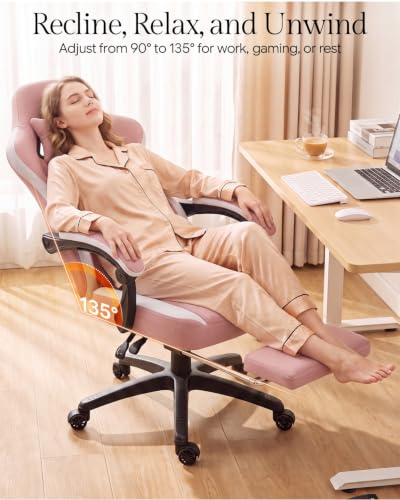 Image of Dowinx High Back Tech Fabric Gaming Chair with Wide Seat, Pink White