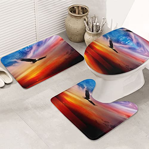 Eagle Flying In The Sky Print Rug Mats Pads Badvorleger Badteppich Set 3 Stück + Konturteppich + Toilettendeckelbezug