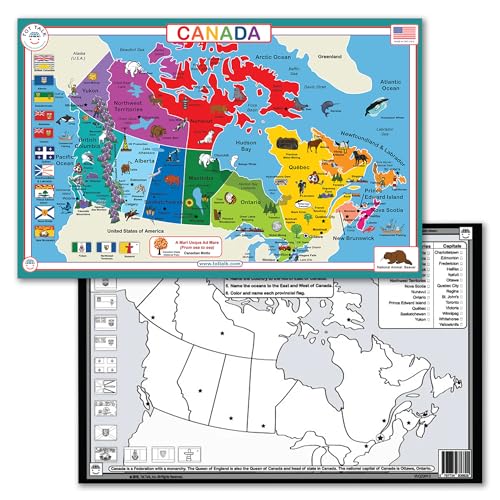 Tot Talk Canada Educational Placemat for Kids – Made in USA – Durable, Double-Sided, Learning...