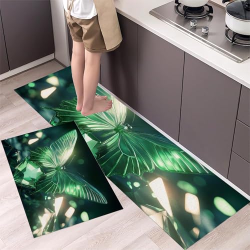 Alfombras de cocina antifatiga antideslizantes de mariposa verde para evitar suelos resbaladizos 5