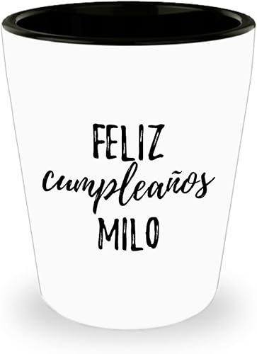 Feliz Cumpleanos Milo Shot Glass Spanish Happy Birthday Personalized Name Gift 1.5 Oz Shotglass disponible en Yaxa Colombia