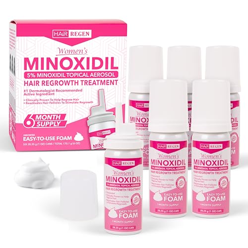 Minoxidil Foam for Women 5% Percent - Women's Hair Growth Treatment for Her - Topical Foaming Minoxidil for Women - Great for Hair Regrowth and Reduce Hair Loss - 6 Pack as 6 Month Supply