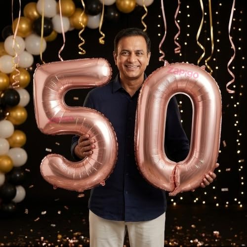 Image of Balloonistics Rose Gold 40-Inch Foil Number 50 Balloon - Helium or Air Fill for 50th Birthday, Anniversary Party Decoration, Photo Booth Backdrop, Cake Table Decor