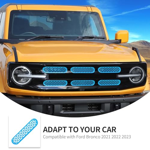 Image of Linskip Oval Grille Inserts Fit for 2021-2025 Ford Bronco, Front Mesh Grille Cover for Bronco Exterior Accessories, Enhancing Vehicle Front Appearance(baby blue)