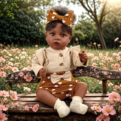 JIZHI Poupée Reborn Réaliste Fille Noire 20 Pouces Bébé Africain Poupées Réalistes Nouveau-Né Corps en Tissu Doux Peau Caramel Yeux Ouverts