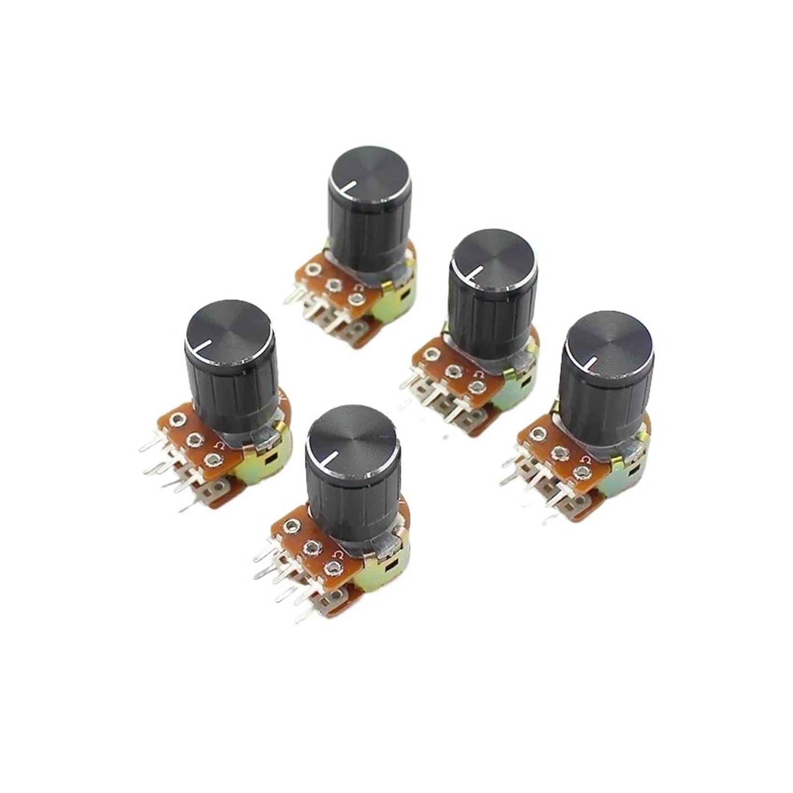 Bouton de potentiomètre linéaire, Lot de 5 potentiomètres rotatifs coniques linéaires WH148 avec couvercles de boutons en alliage 15 mm 6 broches B1K 2K 5K 10K 20K 50K 100K 250K 500K 1M ohm(5K Ohm)