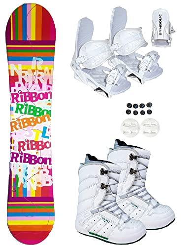 Symbolic 140cm Stella Ribbon AZ29 Snowboard White Bindings+ NW Blem Vintage Boots 5.5 6 (wl2) Package (140cm Ribbon (AZ29), Boot-Ladys 5.5-6 MP 23 (WL2))