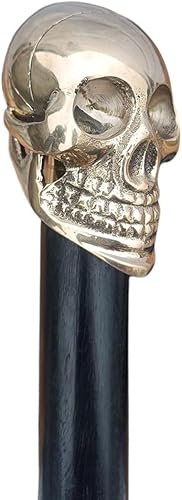 Bastón de madera negro liso con mango de hacha de latón plateado victoriano, mejor para regalo