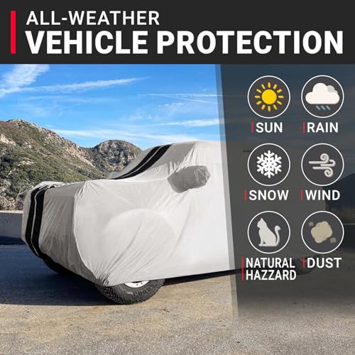Image of iCarCover Premium Custom SUV Cover for 2019-2026 BMW X7 Heavy Duty Waterproof All Weather Rain Snow UV Sun Protector Custom Fit Full Exterior Indoor Protection Car Cover (Stripe - Light Gray /Black)
