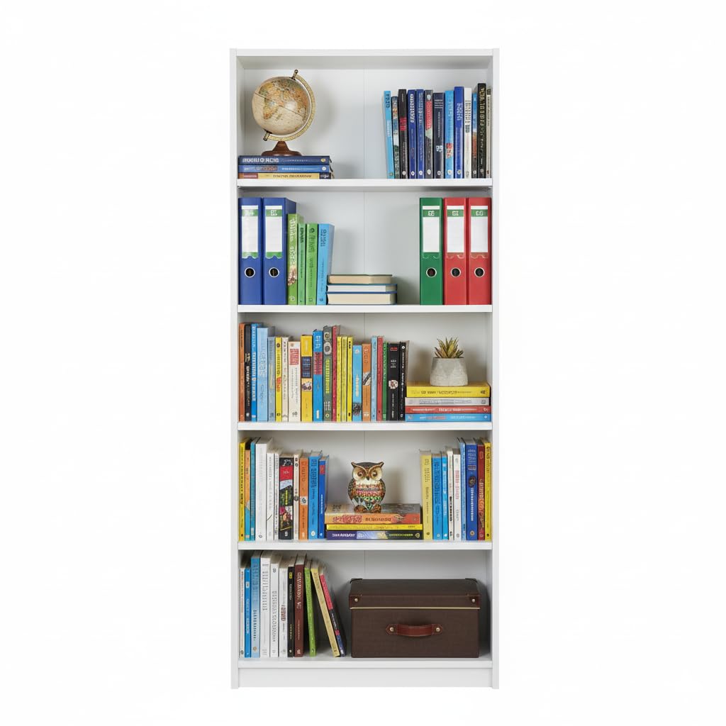 Mercatone Germanvox, Libreria Moderna 4 Ripiani, Mobile Scaffale, Legno Melaminico Ecologico, Indipendente, Studio/Ufficio, Ripiani Regolabili, 69x35x200 cm, Bianco