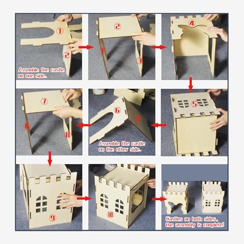 Wooden Rabbit Castle Hideaway Tunnel and Bed Small Animal Hideaway Hut Solid Safe Construction