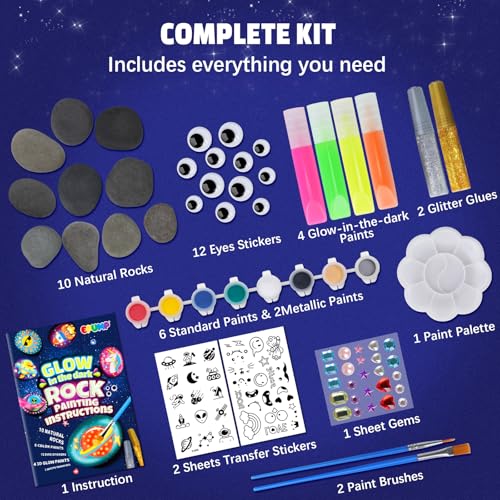 EPUMP Rock Painting Kit - Arts and Crafts for kids Ages 6-12 - Glow-in-the-Dark Stone Painting - Art Supplies - Creative Kids Painting Set Toys - Perfect Christmas and Birthday Gift for Boys and Girls - Image 4