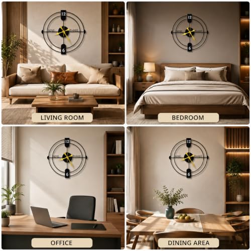 Image of 40 cm Metal Wall Clock, Black, Silent Non-Ticking | Silent Non-Ticking, Skeleton, Modern Iron Analog, For Living Room, Bedroom, Hall, Office & Home Decor