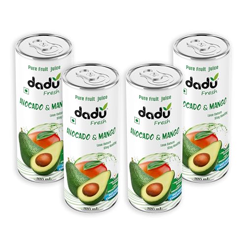 Image of Dadu Fresh Avocado & Mango Juice | Pure Natural Fruit Healthy Beverage | Not from Concentrate, No Added Sugar, No Preservatives or Artificial Flavours | Vitamin Rich & Naturally Refreshing | 4 Cans x 320ml (1280ml)