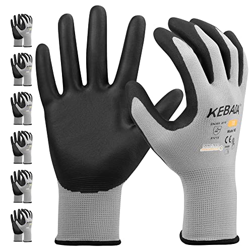 Kebada W3 Work Gloves for Men,6 Pairs Working Gloves,Womens Work Gloves with Grip,Nitrile Coated Work Gloves Touchscreen Medium