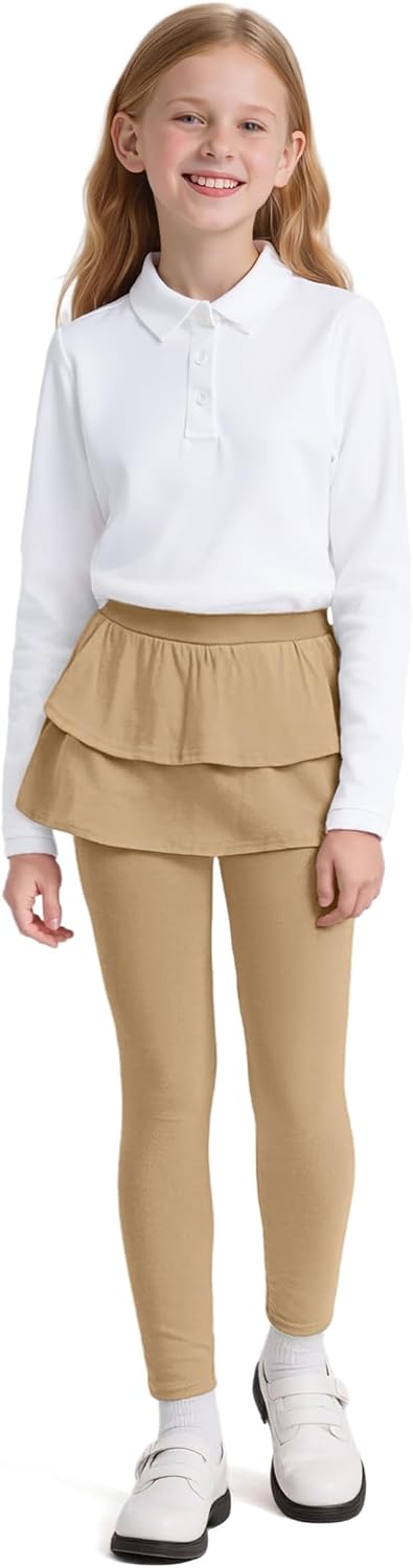 Auranso Girls School Uniform Pants Kids Clothes Ruffle Tutu Leggings with Skirt 2-14 Years - Image 2