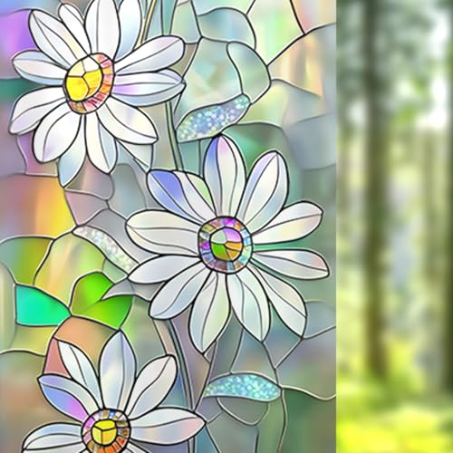 Image of Nuxovilar Sparkle White Daisy Floral Pattern Window Film 17.7x39.4 PVC