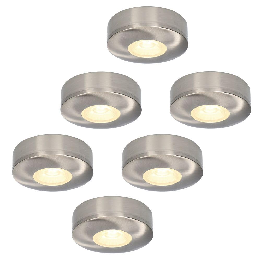HOFTRONIC Pavo 6er-Set Flache LED-Aufbaustrahler - 3 W 300 lm - 2700K Warmweiß - Dimmbar - Rund - IP44 - Edelstahl - Aufbauhöhe 24 mm - Aluminium - Innen- und Außenbereich