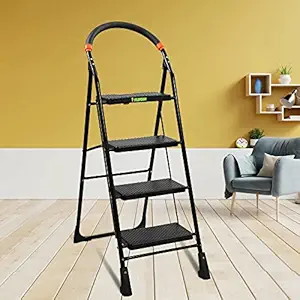 FLIPZON Foldable Step Ladder, Safety-Clutch Lock, Ribbed Steps, Knee Guard, Non-Marring PVC Shoes, 4 Steps