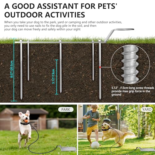 2-in-1-Multifunktions Hundepflock, rostfreier robuster stabiler Hundeanker aus Edelstahl für Auto Wohnwagen Wohnmobil, robuster Bodenhalter zum Anbinden von Hunden für Garten, Strand, Camping (Silber)
