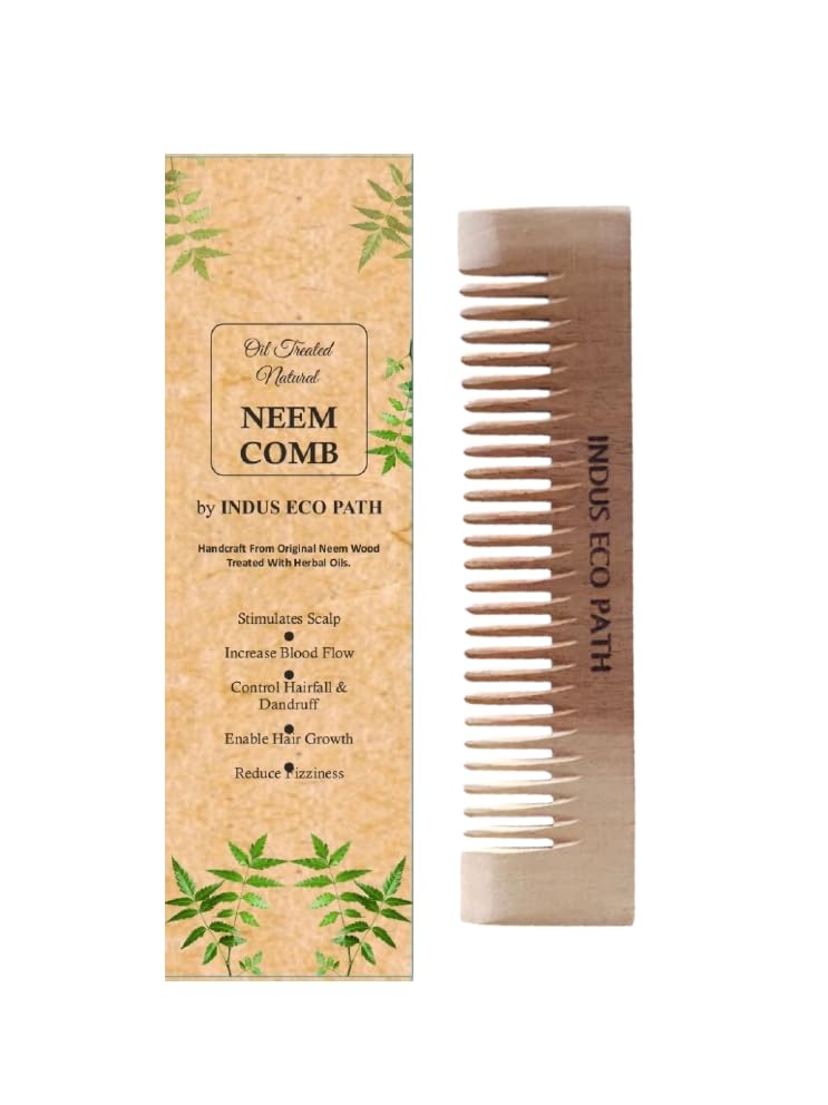 Peine de bolsillo anticaspa de madera de Neem miniatura 1