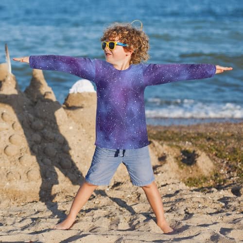 Image of Kids Universe Starry Galaxy Long Sleeve Rash Guard Shirt Space Shiny Swim Shirt for Boys Girls UPF 50+ 3-12T