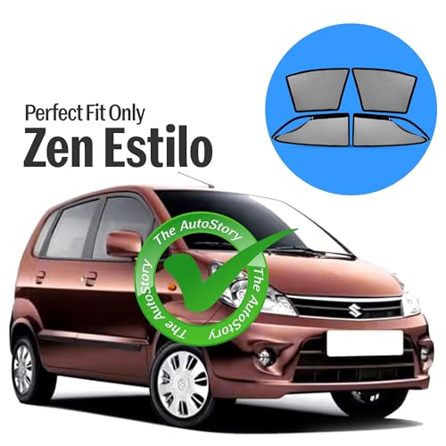 Image of AutoStory Magnetic Car Sunshade for Maruti Zen Estilo | Front Half Cut for Mirror Visibility + Rear Full Coverage with Zipper | Heavy Heat & UV Protection | Privacy Side Window Curtains Shades