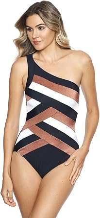Miraclesuit Womens Swimwear Spectra Matrix Underwire One Shoulder One Piece Swimsuit