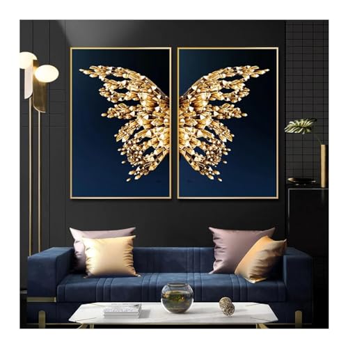 Affiche sur toile aile de papillon doré et peinture murale de luxe minimaliste