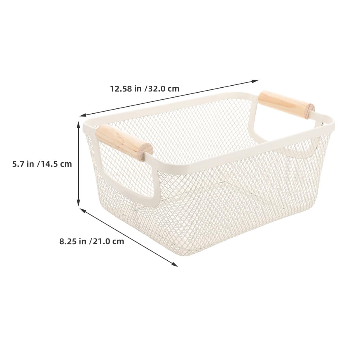 Cesta Gran Capacidad de Hierro de Almacenamiento Mango de Madera Estilo Nórdico Rectangular Blanco y Fácil de Transportar para Organización de Baño