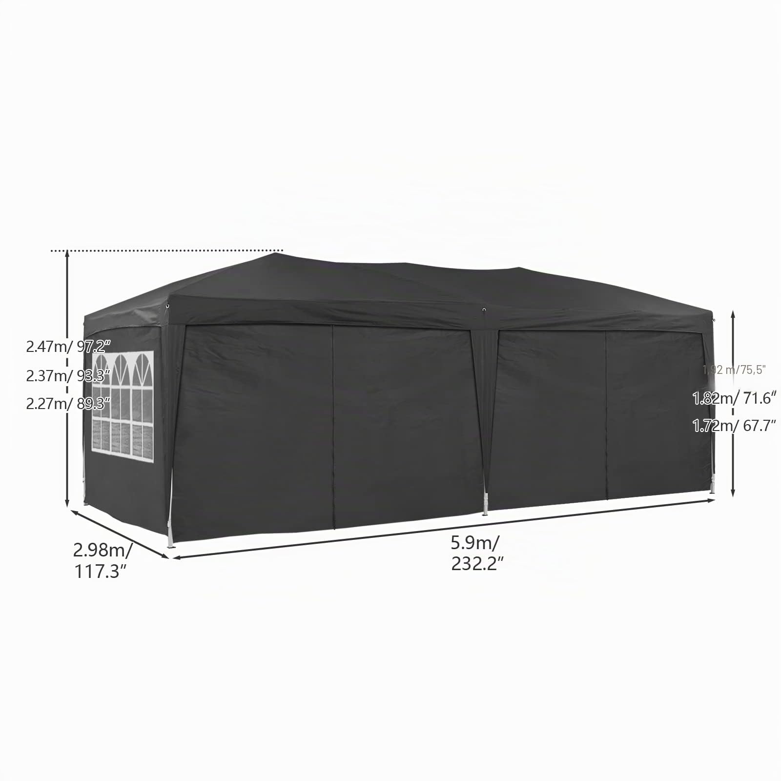 CLIPOP Pavillon 3x6 Faltpavillon, Wasserdicht Stabil mit 6 Seitenteilen, Gartenlauben Partyzelt mit UV-Schutz, Gartenpavillon für Hochzeiten Pavillon für Garten, Party, Festival (Schwarz)