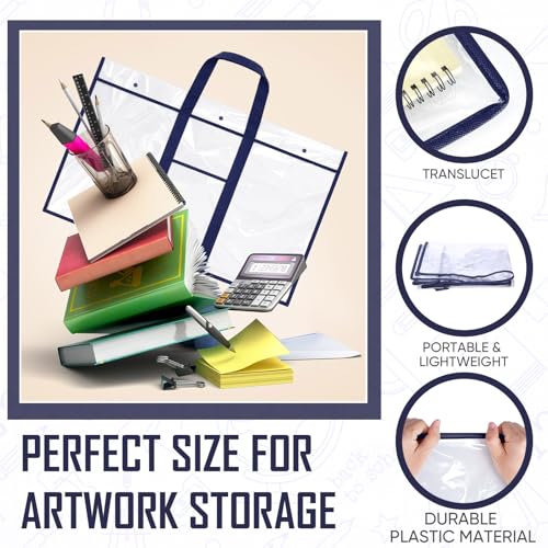 Image of Windyun 2 Pack Large Poster Storage Bag 25 inch x 37 inch Bulletin Board Holder Art Portfolio Case PVC Art Portfolio Container Storage Box with Pocket for Classroom Teacher Organization(Blue)