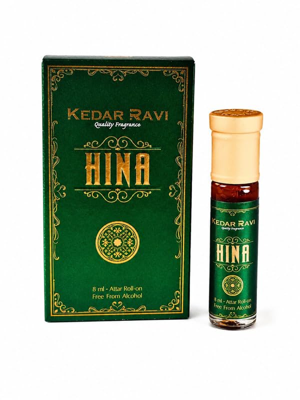 KEDAR RAVI Hina Attar Roll-On 8ml | Long Lasting Traditional Indian Perfume Oil | Alcohol Free Natural Fragrance Attar for Men & Women | Premium Herbal Aroma for Daily Wear & Special Occasions