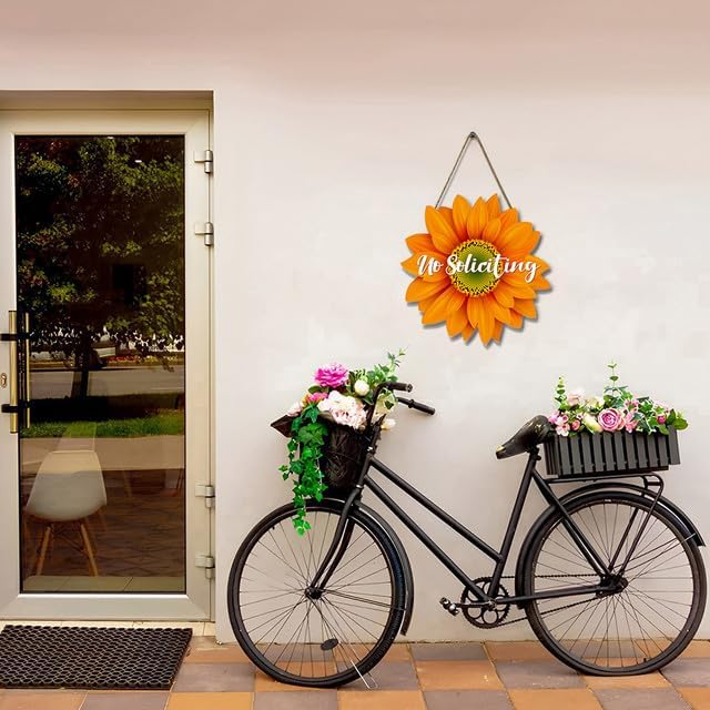 Miniatura 3 de Cartel divertido de No Soliciting para la casa, letrero de girasol de madera, letrero de agradecimiento con texto en inglés "No Soliciting Thank