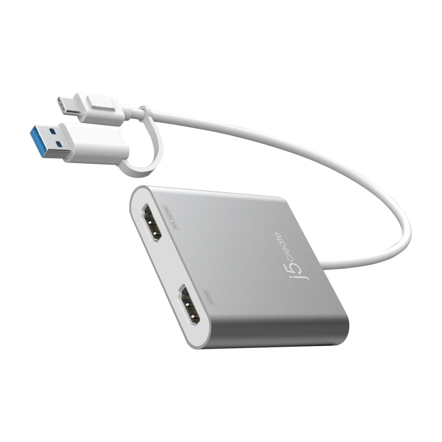 j5create USB-C to Dual HDMI Multi-Monitor Adapter with USB Type-A convertor | 4K + 2K | Compatible with Windows and Mac (JCA365)