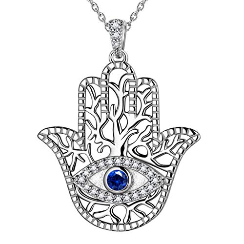 Evil Eye Necklace Evil Eye Hamsa Hand of Fatima Necklace 925 Sterling Silver Fine Jewelry Gifts for Womens White Blue CZ Third Eye Stud Earrings Turkish Eye Ring Hamsa Hand Jewelry Set Gifts Valentine Day Chrismtas Gifts