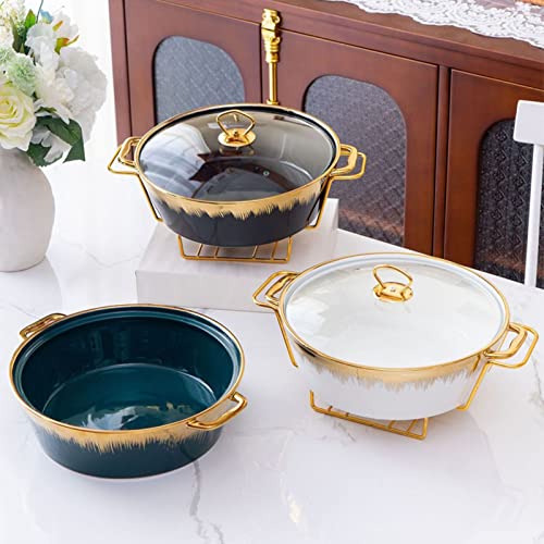 Runder Chafing Dish aus Keramik in voller Größe, Chafers und Buffetwärmer mit Glasdeckel, Speisenwärmer Chafer für Hochzeiten, Partys, Bankette, Veranstaltungen, Zubehör, Weiß – Bild 4