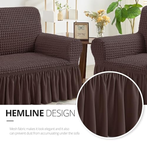 NICEEC Sofa Slipcover Brown Sofa Cover 1 Piece Easy Fitted Sofa Couch Cover Universal High Stretch Durable Furniture Protector with Skirt Country Style (3 Seater Chocolate Brown) - Image 5
