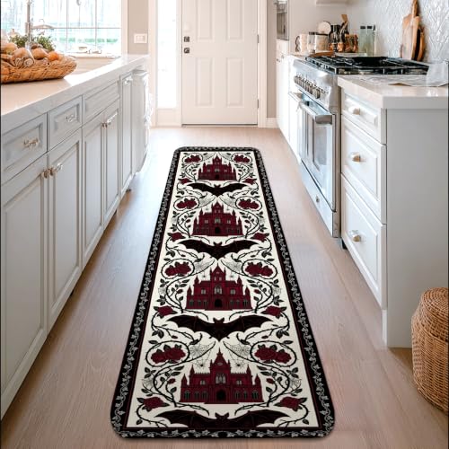 Alfombra de pasillo roja con diseño de rosa tradicional rectangular de pelo bajo 4