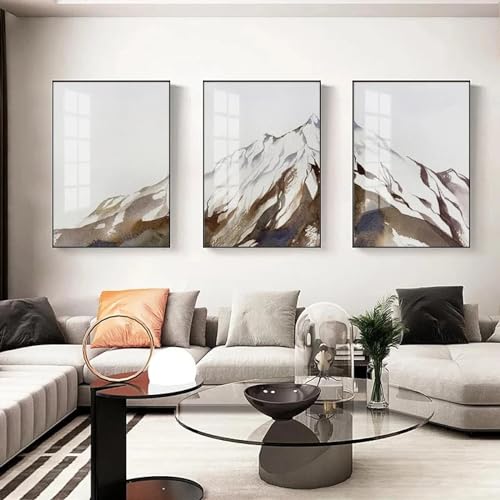 Affiches abstraites paysage montagne enneigée marron decoration interieur